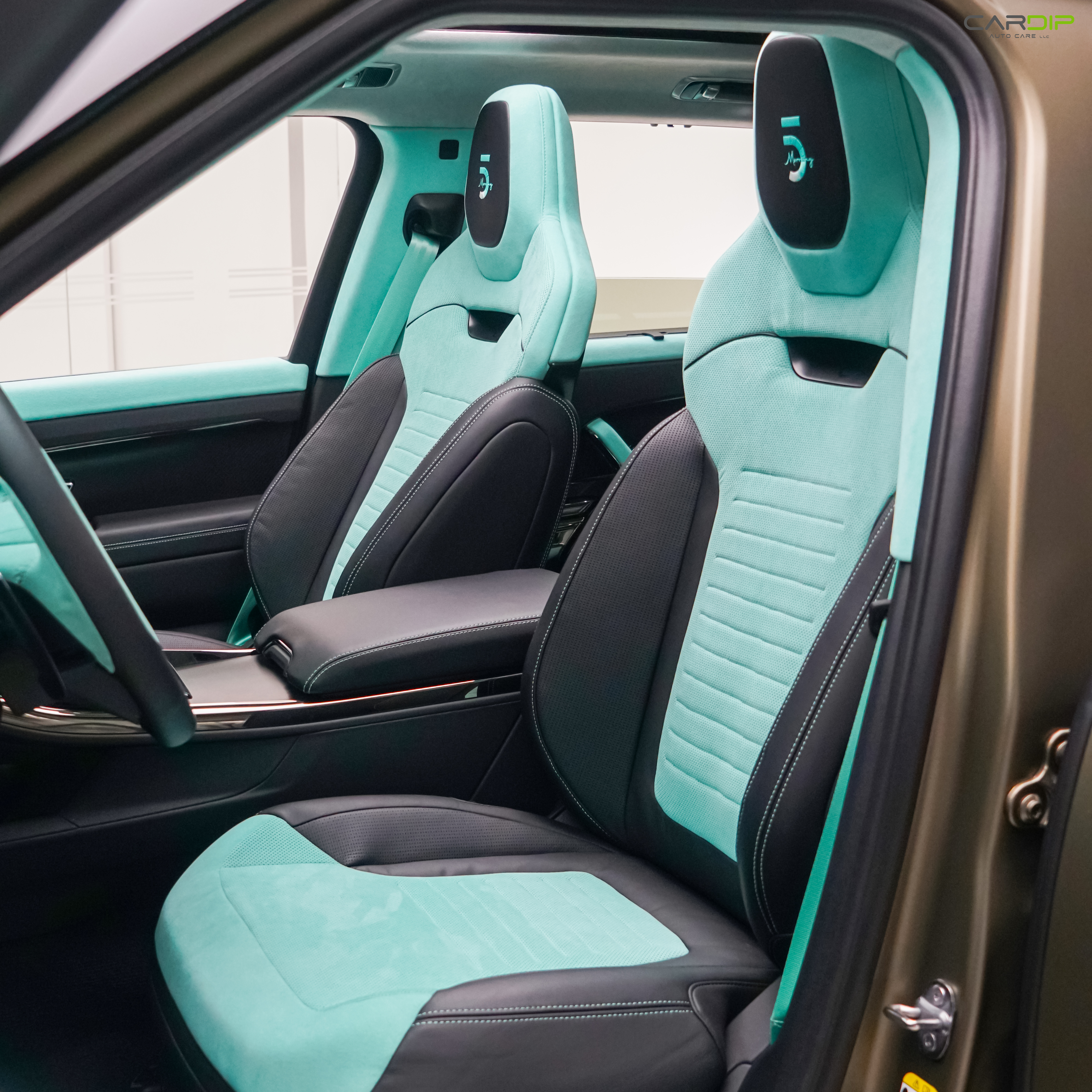 The Blue upholstery of a car.Cardip